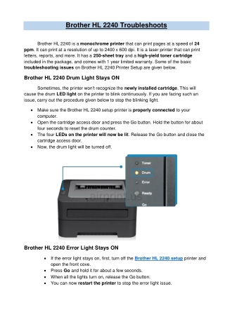 Instant guide for Brother HL 2240 Troubleshoots