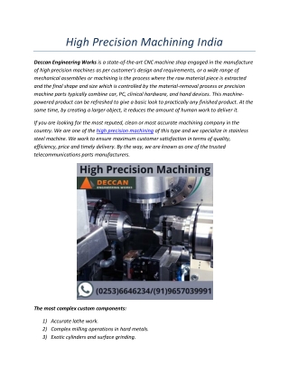 High Precision Machining India