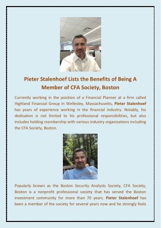 Pieter Stalenhoef Lists the Benefits of Being A Member of CFA Society, Boston