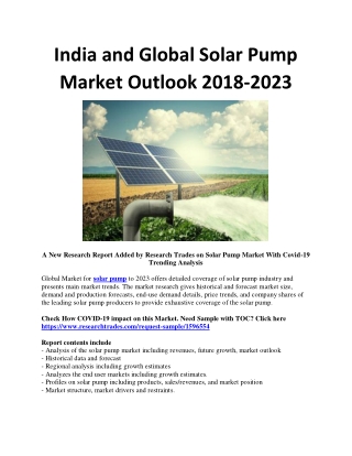 India and Global Solar Pump Market Outlook 2018-2023