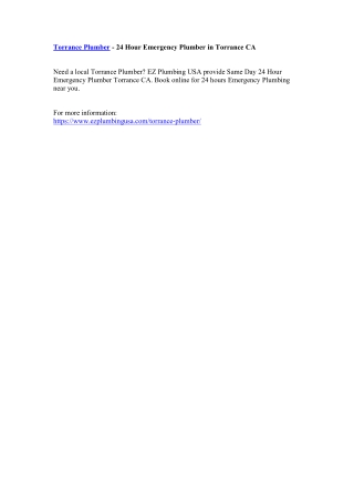 Torrance Plumber - 24 Hour Emergency Plumber in Torrance CA