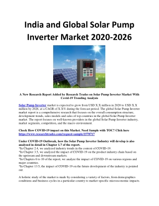India and Global Solar Pump Inverter Market 2020-2026