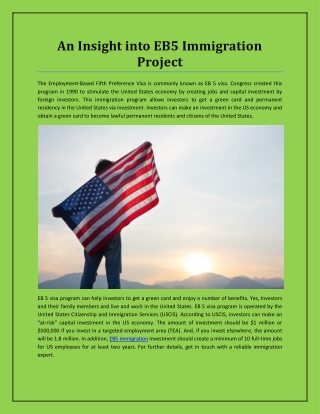 An Insight into EB5 Immigration Project
