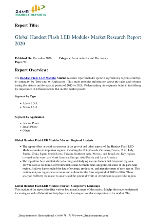 Handset Flash LED Modules Market Research Report 2020