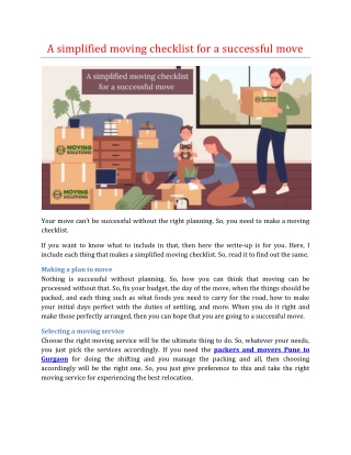 A simplified moving checklist for a successful move