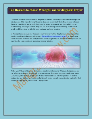 Hire Wrongful Cancer diagnosis Lawyer for recovering compensation for injuries