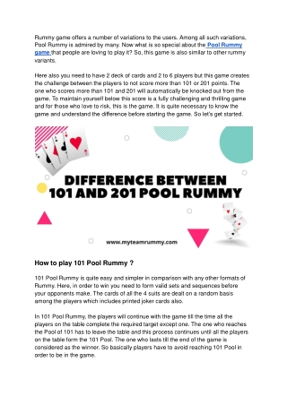 Difference between 101 and 201 Pool Rummy Game