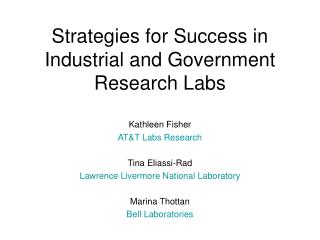 Strategies for Success in Industrial and Government Research Labs
