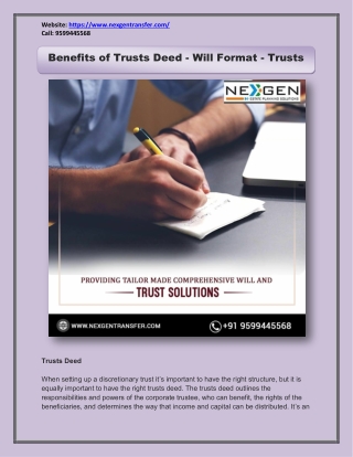 Benefits of Trusts Deed - Will Format - Trusts