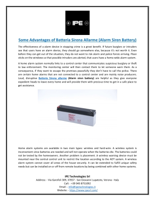 Some Advantages of Batteria Sirena Allarme (Alarm Siren Battery)