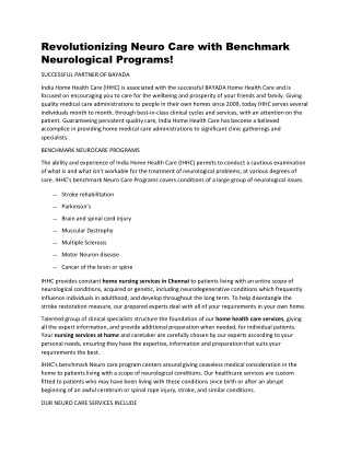 Revolutionizing Neuro Care with Benchmark Neurological Programs!