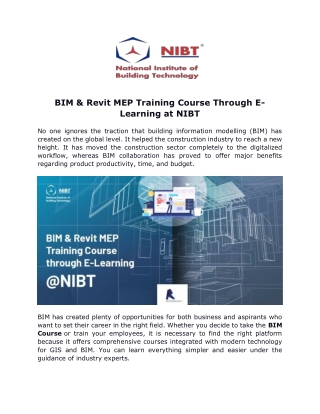 BIM & Revit MEP Training Course Through E-Learning at NIBT