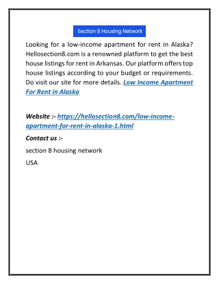 Low Income Apartment For Rent In Alaska | Hellosection8.com