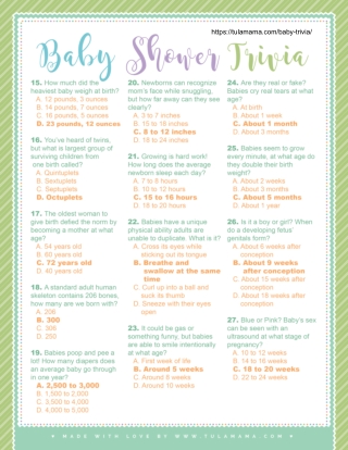 Baby Trivia - The Cutest Free Printable Shower Game