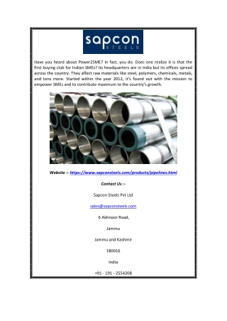 MS Pipes Suppliers in India | Sapcon Steels