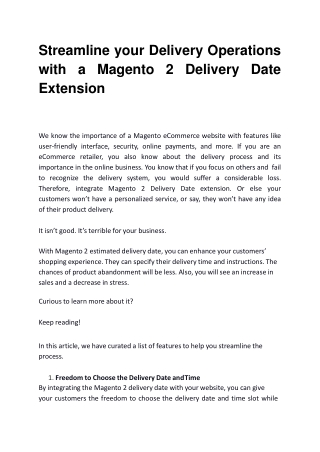 Streamline your Delivery Operations with a Magento 2 Delivery Date Extension