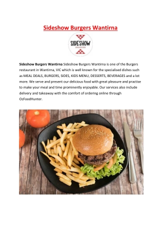 5% Off - Sideshow Burgers Restaurant Menu Wantrina, VIC