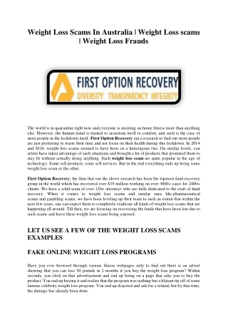 Weight Loss Scams In Australia | Weight loss Frauds