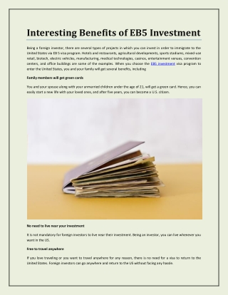 Interesting Benefits of EB5 Investment