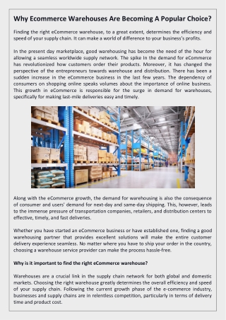 Why Ecommerce Warehouses Are Becoming A Popular Choice?