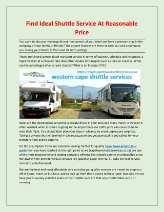 Find Ideal Shuttle Service At Reasonable Price