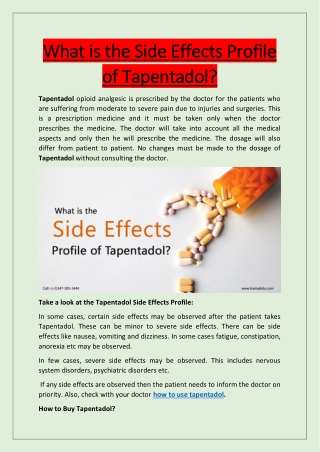 What is the side effects profile of Tapentadol?