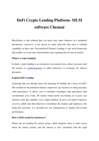DeFi Crypto Lending Platform- MLM software Chennai