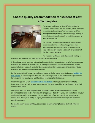Choose quality accommodation for student at cost effective price