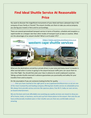 Find Ideal Shuttle Service At Reasonable Price