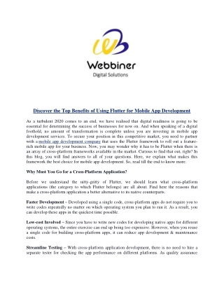Discover the Top Benefits of Using Flutter for Mobile App Development