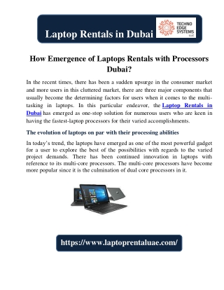 How Emergence of Laptops Rentals with Processors Dubai?