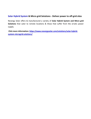 Solar Hybrid System & Micro grid Solutions