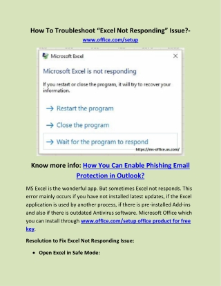 How To Troubleshoot “Excel Not Responding” Issue?- www.office.com/setup