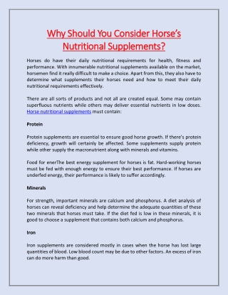 Why Should You Consider Horse’s Nutritional Supplements?