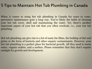 5 Tips to Maintain Hot Tub Plumbing in Canada