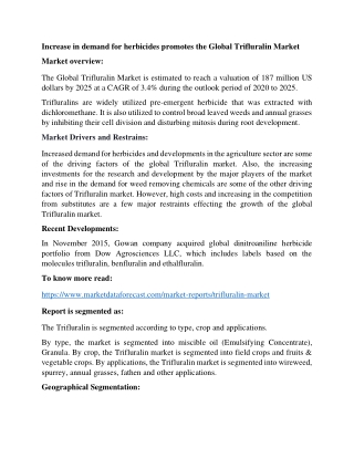 Trifluralin Market Size and Growth Analysis Report 2020