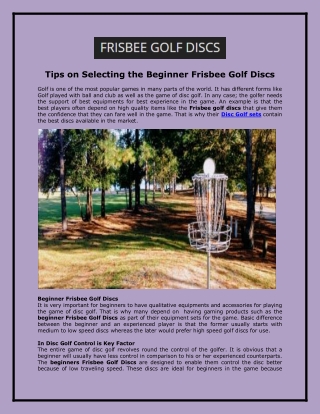Tips on Selecting the Beginner Frisbee Golf Discs