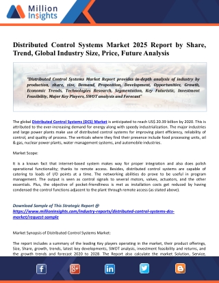 Distributed Control Systems Market 2025 Share, Trend, Global Industry Size, Price, Future Analysis, Regional Outlook