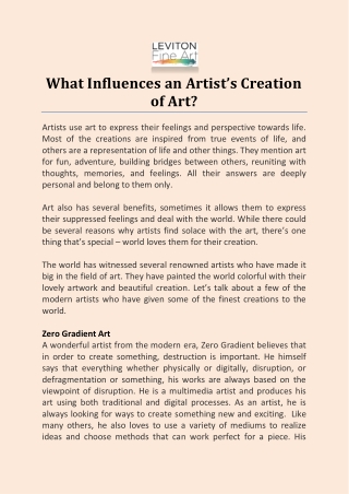 What Influences an Artist’s Creation of Art?
