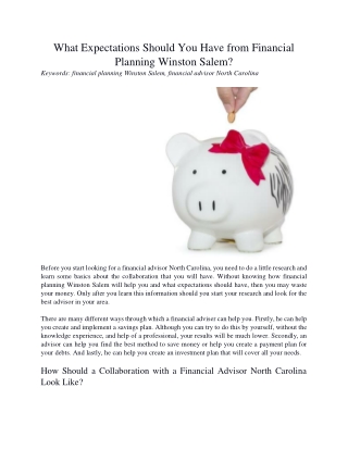 What Expectations Should You Have from Financial Planning Winston Salem?