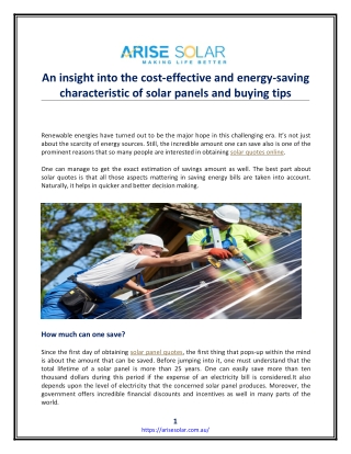An insight into the cost-effective and energy-saving characteristic of solar panels and buying tips