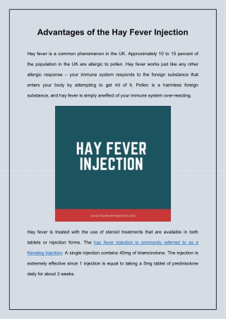 Advantages of the Hay Fever Injection