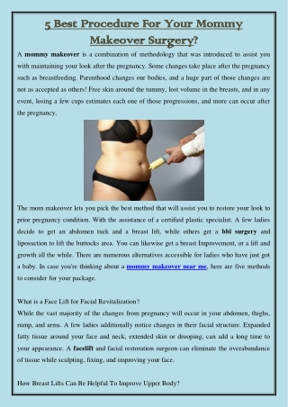5 Best Procedure For Your Mommy Makeover Surgery?