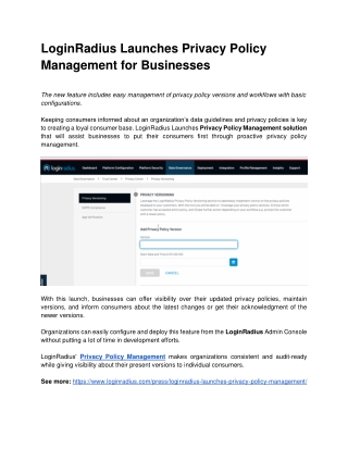LoginRadius Launches Privacy Policy Management for Businesses
