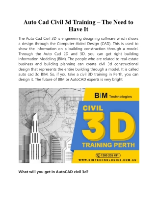 Auto Cad Civil 3d Training – The Need to Have It