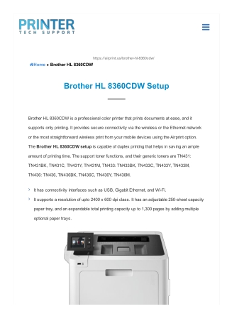 Brother HL 8360CDW Setup | Brother Printer Setup