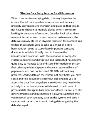 Effective Data Entry Services for all Businesses