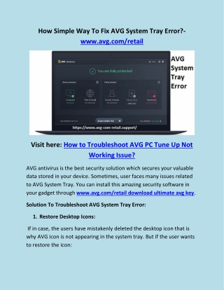 How Simple Way To Fix AVG System Tray Error?- www.avg.com/retail