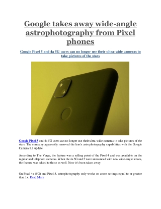 Google takes away wide-angle astrophotography from Pixel phones