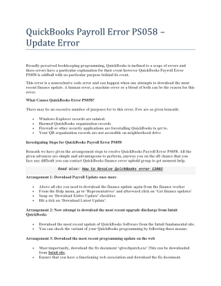 QuickBooks Payroll Error PS058 – Update Error